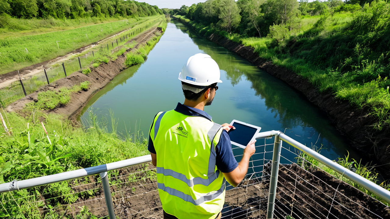 Especialista ambiental inspeccionando la ejecución del Plan de Manejo Ambiental (PMA) en obra